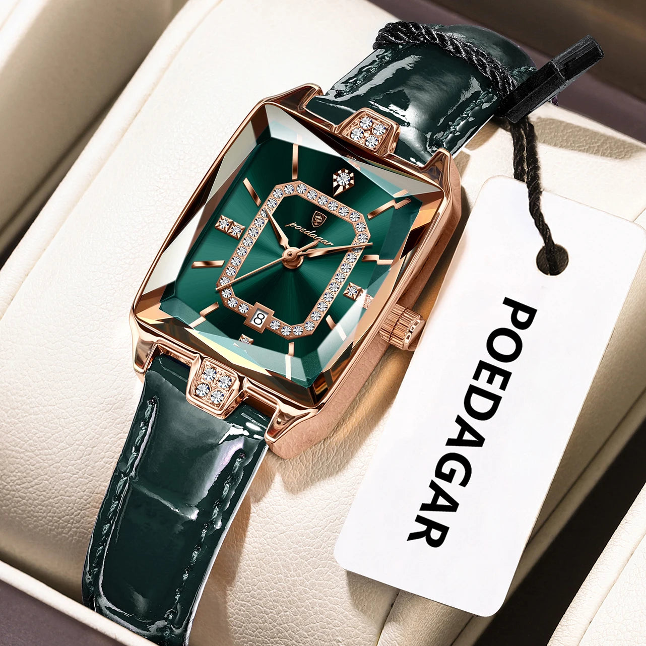 POEDAGAR® Luxury Leather Strap Diamond Studded Women Quartz Wrist watch