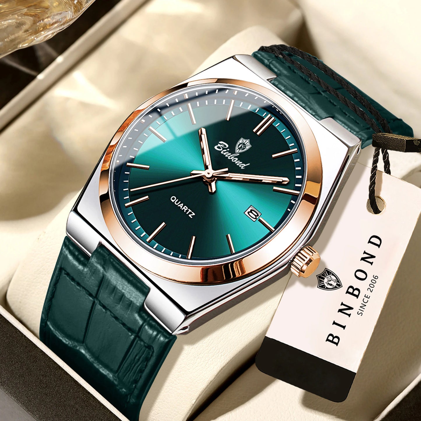 BINBOND® Luxury Emerald Quartz Wrist Watch For Men