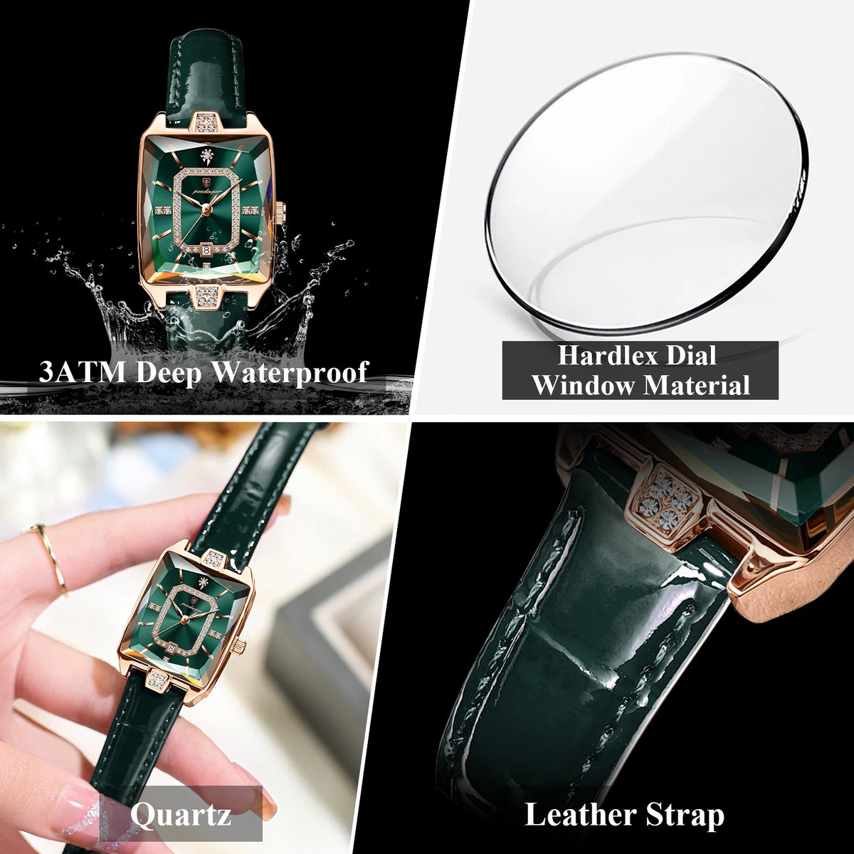 POEDAGAR®  Luxury Leather Strap Diamond Studded Women Quartz Wrist watch