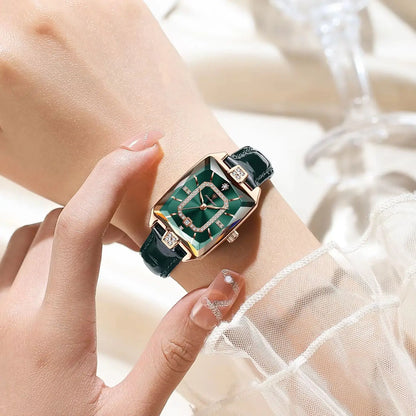 POEDAGAR®  Luxury Leather Strap Diamond Studded Women Quartz Wrist watch