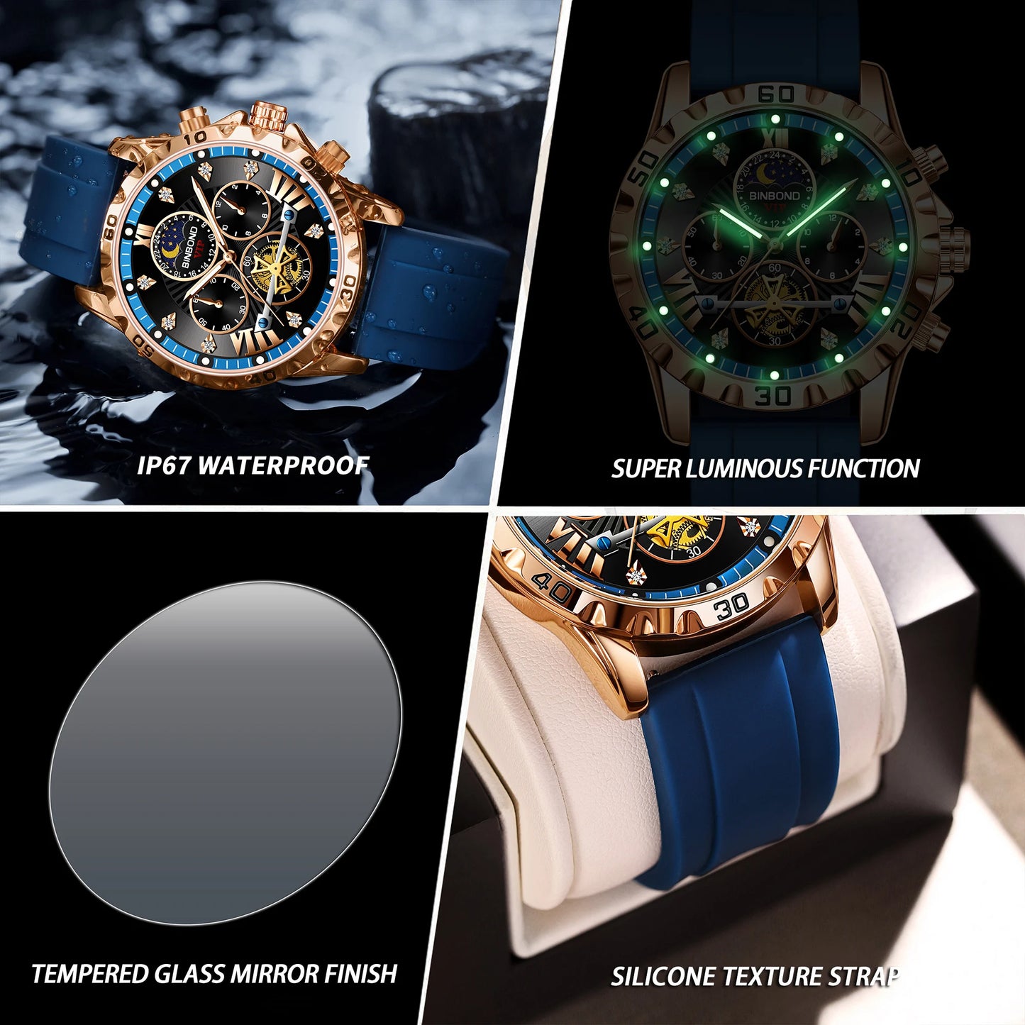 BINBOND® Luxury Quartz Zenith Chronograph Men's Casual Watch