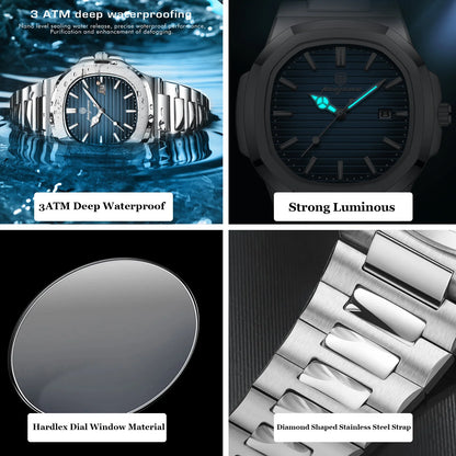 PAAZOMU® Luxury Men's Quartz Mariner Stainless Steel Luminous Watch