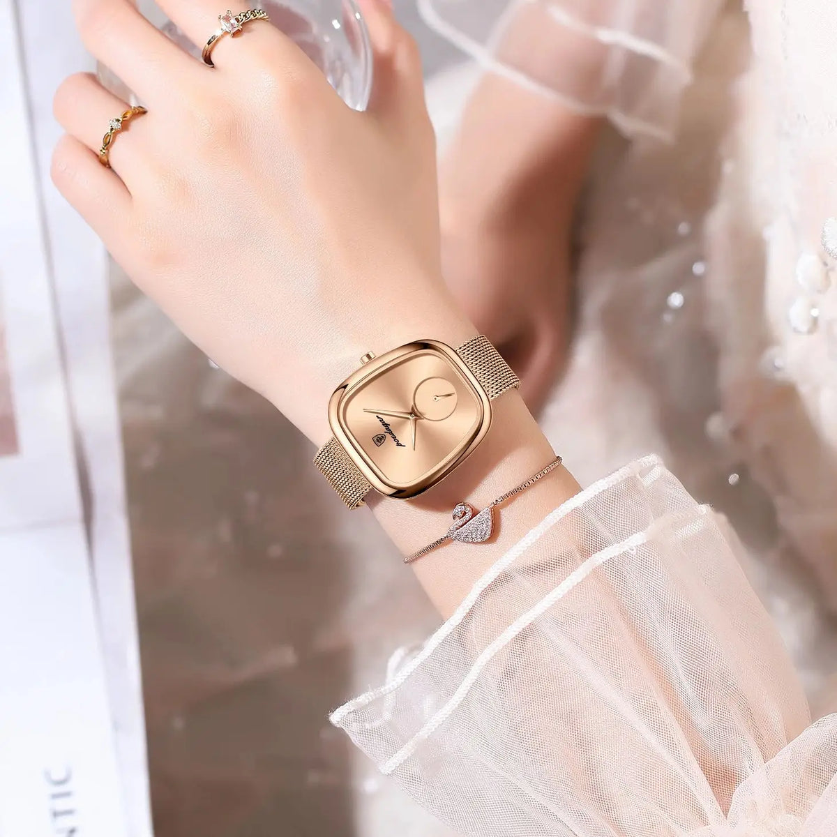 POEDAGAR® Luxury Woman Stainless Steel Quartz Mesh Watch