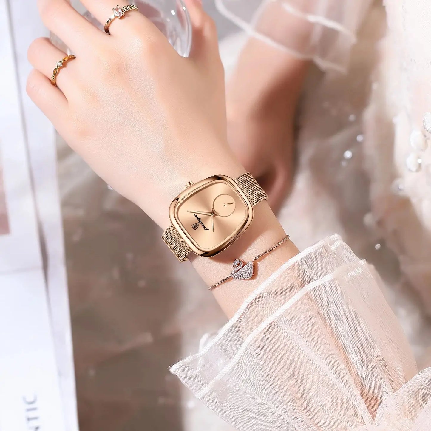 POEDAGAR® Luxury Woman Stainless Steel Quartz Mesh Watch