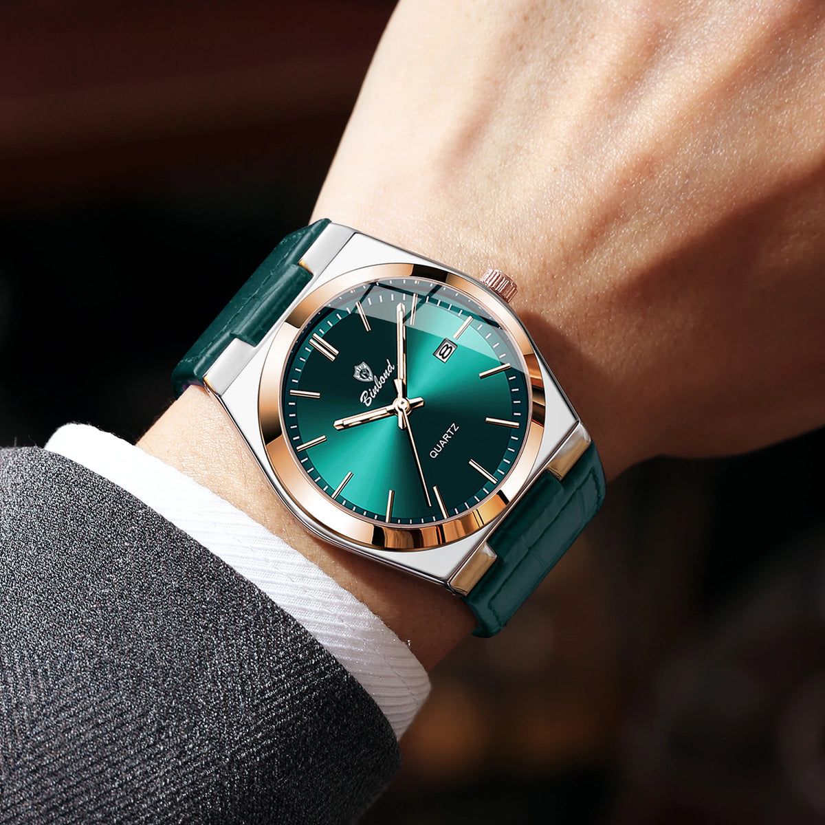 BINBOND® Luxury Emerald Quartz Wrist Watch For Men