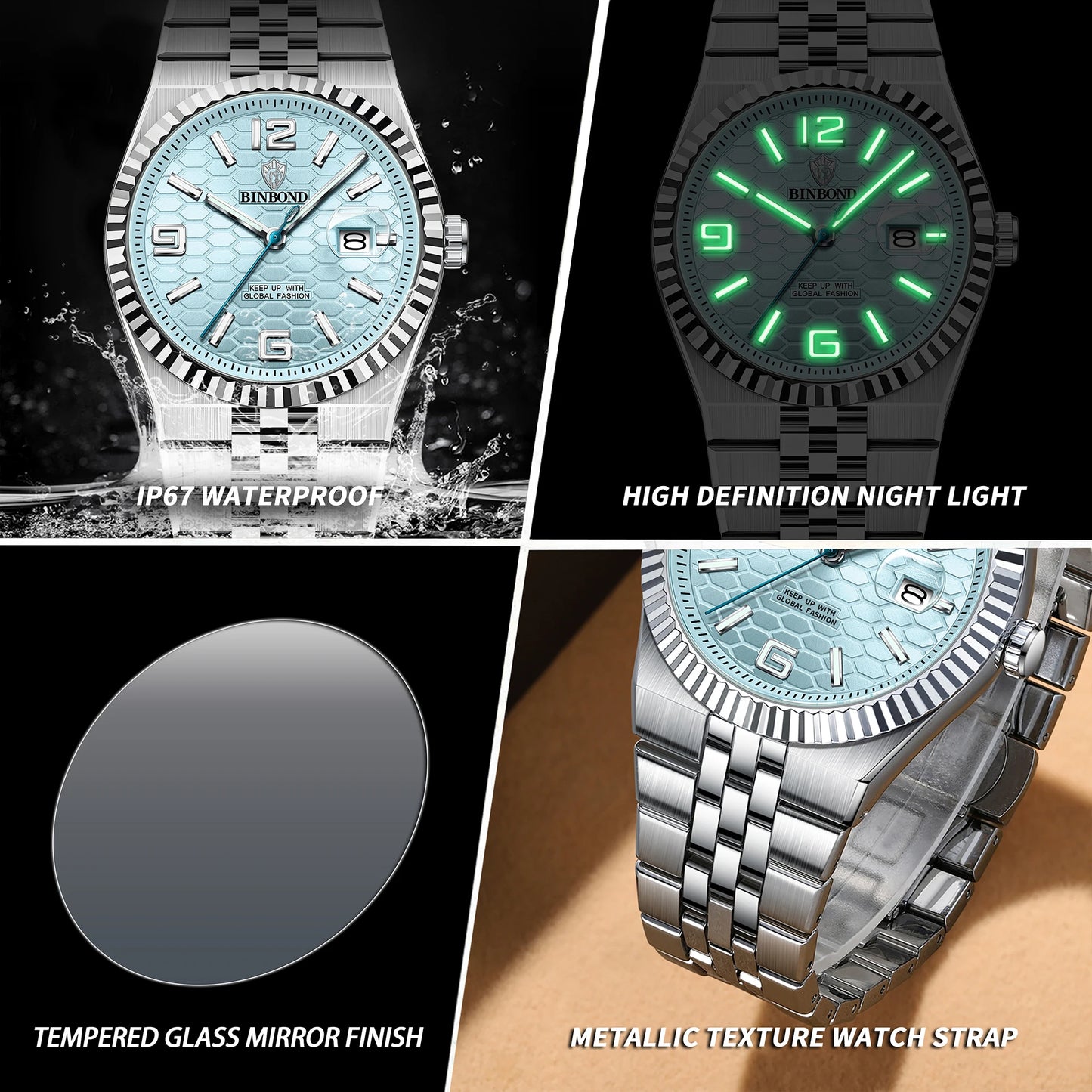 BINBOND® Luxury Quartz Luminous Waterproof Men's Casual Steel Watch
