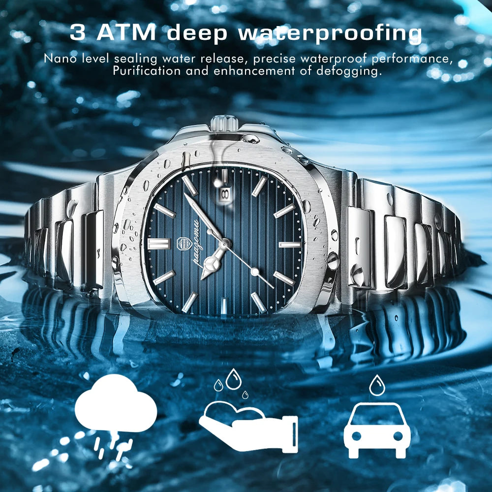 PAAZOMU® Luxury Men's Quartz Mariner Stainless Steel Luminous Watch
