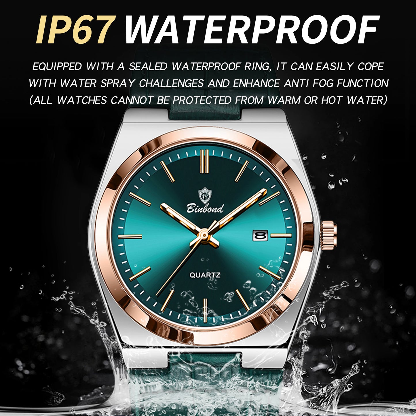 BINBOND® Luxury Emerald Quartz Wrist Watch For Men