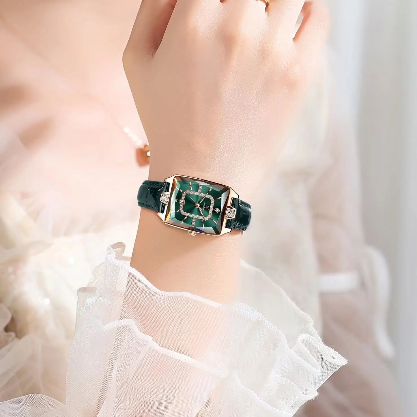 POEDAGAR®  Luxury Leather Strap Diamond Studded Women Quartz Wrist watch