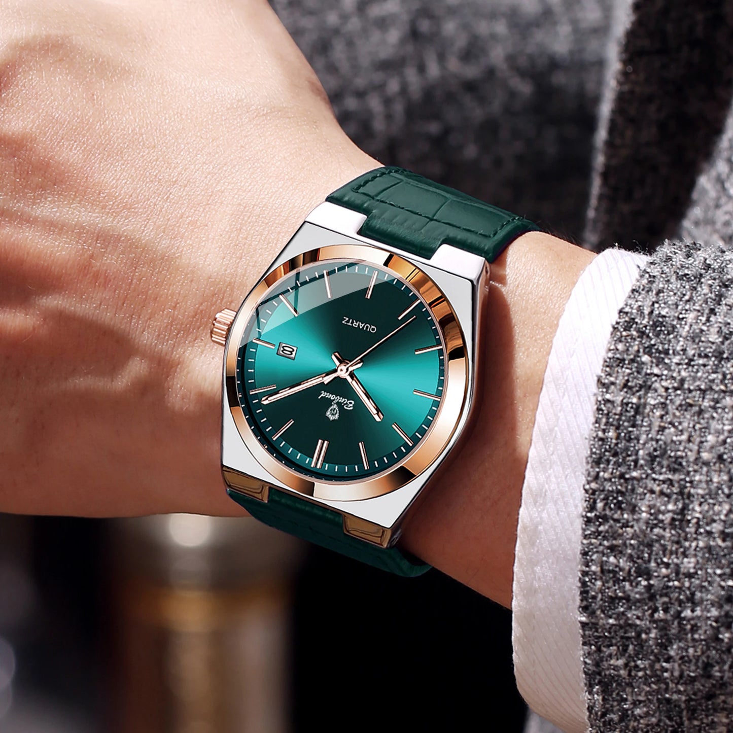 BINBOND® Luxury Emerald Quartz Wrist Watch For Men