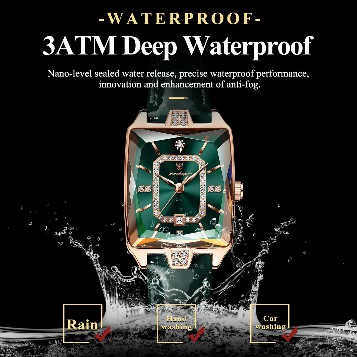 POEDAGAR®  Luxury Leather Strap Diamond Studded Women Quartz Wrist watch