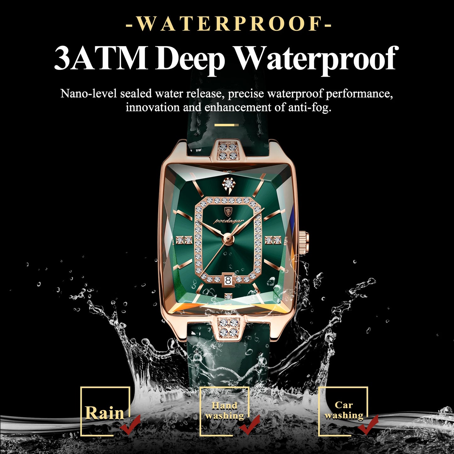 POEDAGAR®  Luxury Leather Strap Diamond Studded Women Quartz Wrist watch