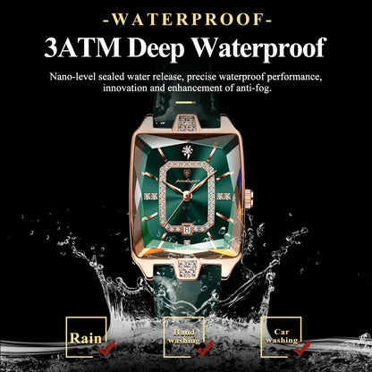 POEDAGAR®  Luxury Leather Strap Diamond Studded Women Quartz Wrist watch
