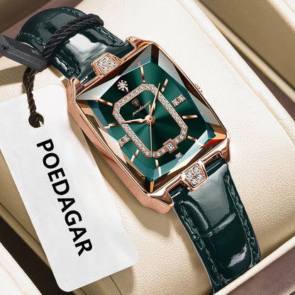 POEDAGAR®  Luxury Leather Strap Diamond Studded Women Quartz Wrist watch