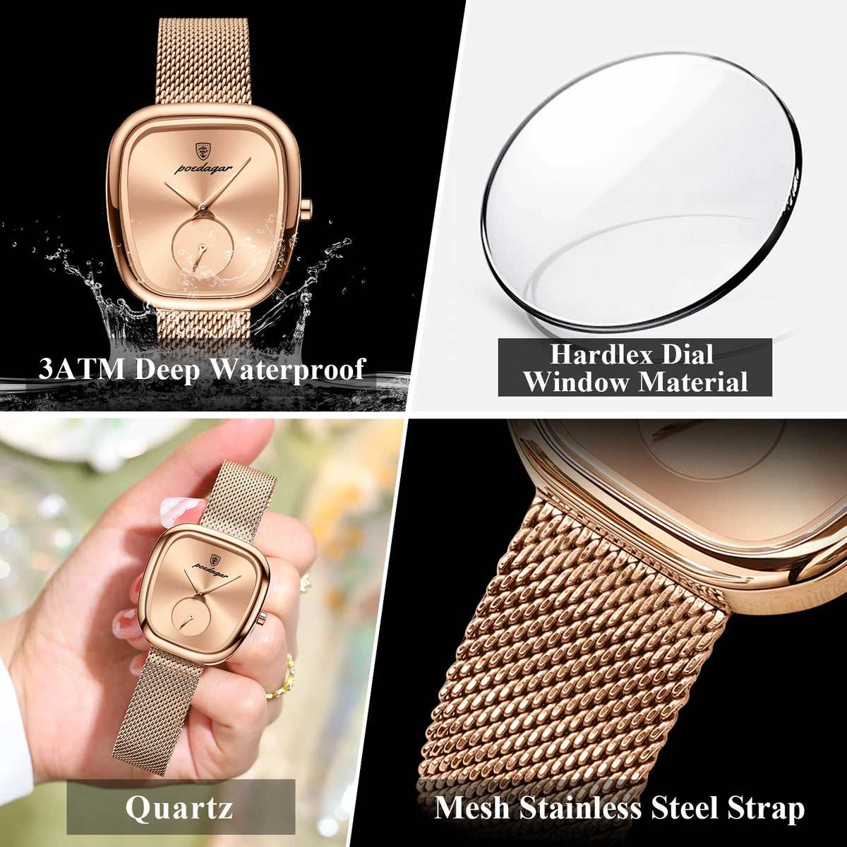 POEDAGAR® Luxury Woman Stainless Steel Quartz Mesh Watch