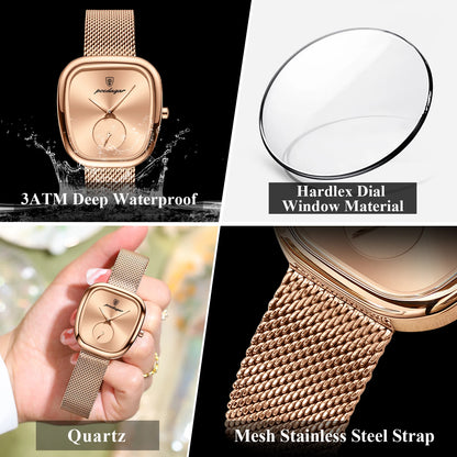 POEDAGAR® Luxury Woman Stainless Steel Quartz Mesh Watch
