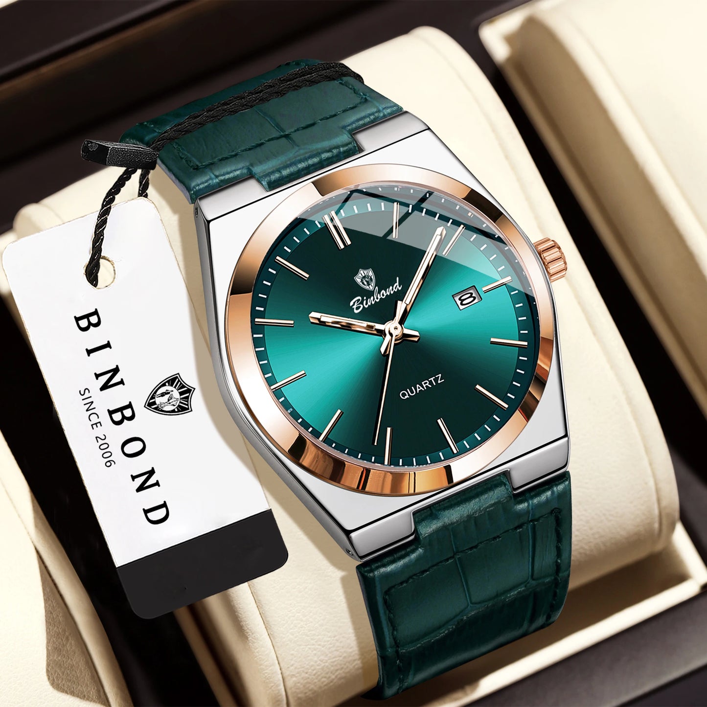 BINBOND® Luxury Emerald Quartz Wrist Watch For Men